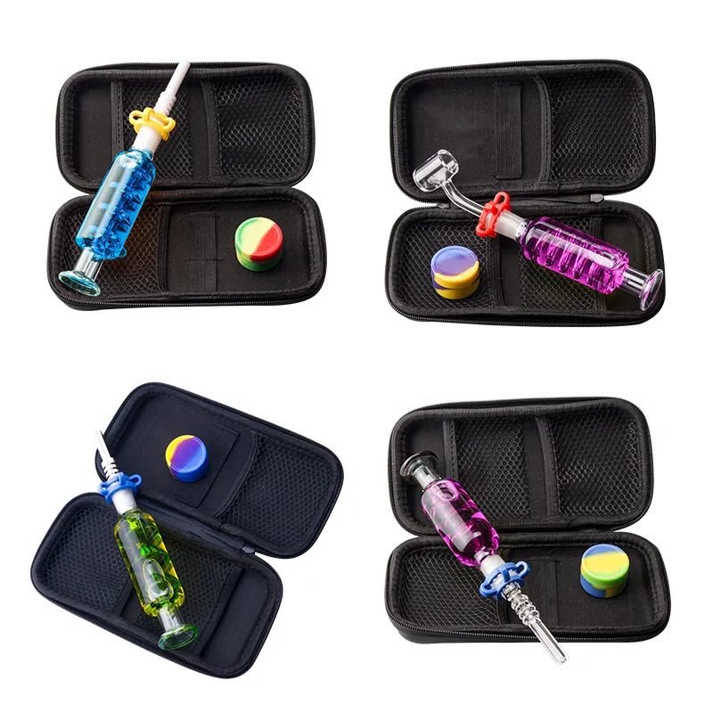 CSYC NC084 Pfeifenbeutel-Set Kühlöl in Glaspfeifen 14 mm Keramikspitze Quarz Banger Nagelclip Dabber Werkzeug Silikonglas Bunte Dab Rig Pfeife