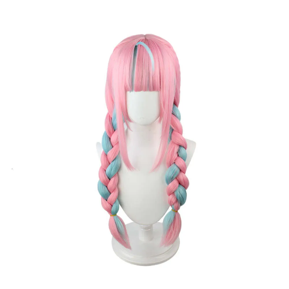 Tendência peruca de cabelo longo rosa azul gradiente duplo rabo de cavalo torção tranças adequado para atividades de festa festivais de halloween etc