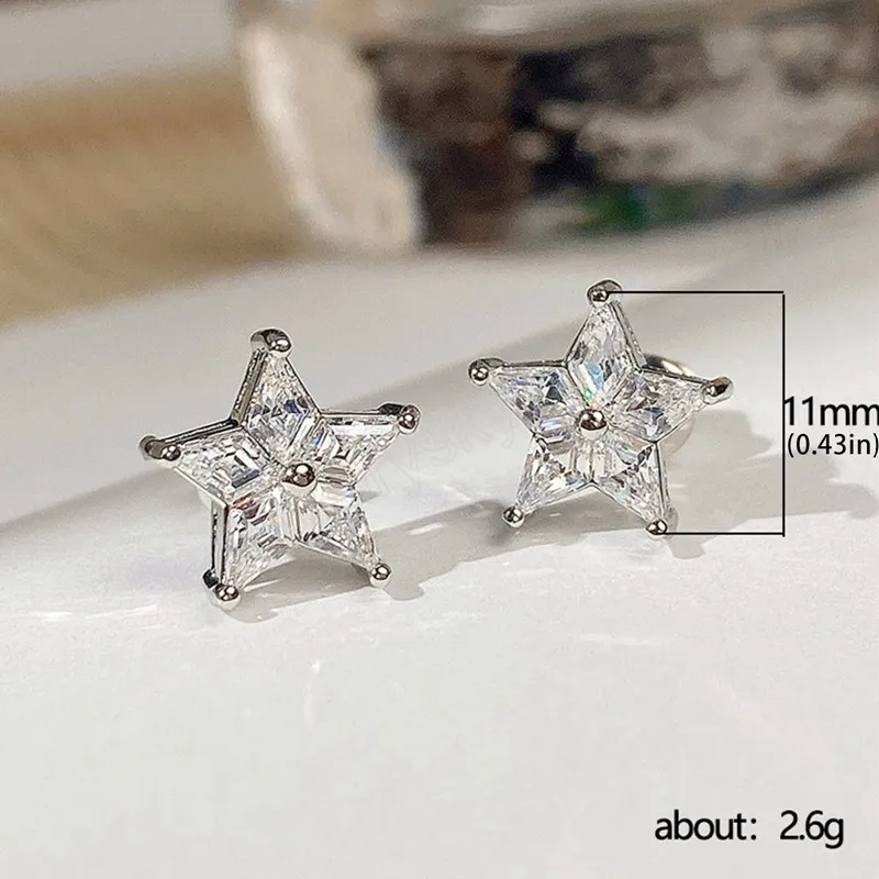 Embellished With White Cubic Zirconia Five-pointed Star Shaped Stud Earrings For Women Banquet Party Anniversary Gift Jewelry