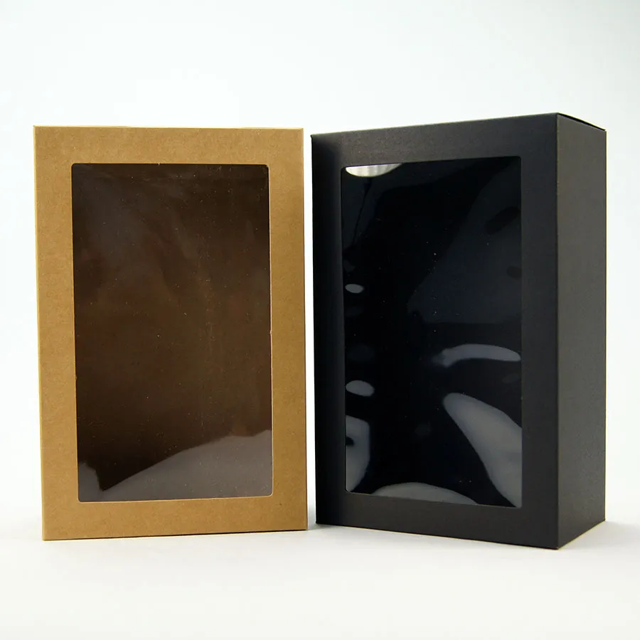 Kraft Black Gift Puckaging Box с оконной картонной бумажной коробкой для выпечки печенья печенье Candy Boxes dh975