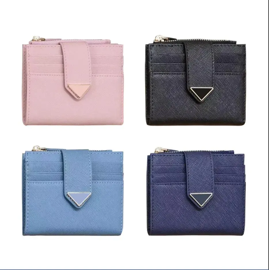 新しいSaffiano Triangle Leather Wallets Coin Purches Womens Luxury Designer Cards Holder 7A Box Cardholder Wallet Puese 9