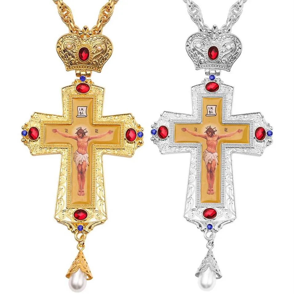 Jesus Cross Pectoral Hangers Orthodoxe Kerk Kruisbeeld Religieus Icoon Byzantijnse Kunst Heilig Kruis Voor Priesters Y1220312Q