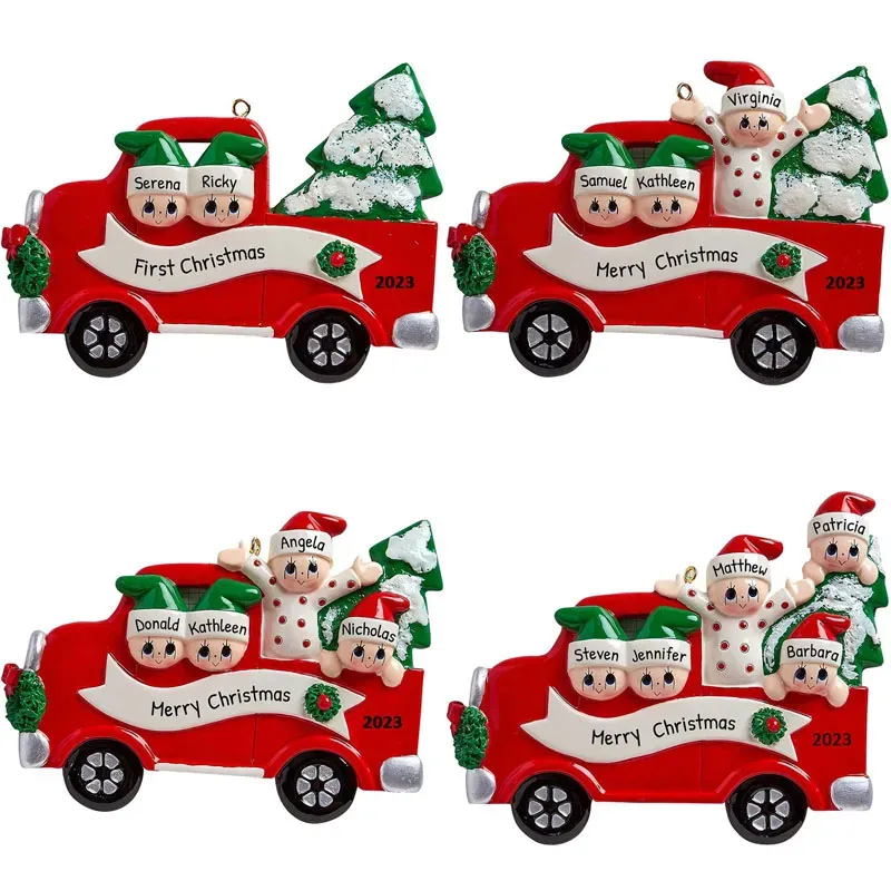 Ornements de famille de noël en camion rouge personnalisés 2023, en alliage, pour décoration de noël, 1102