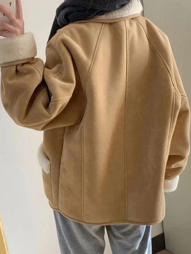 Elegant Lamb Wool Leather Jacket - Womens Fashion Suede