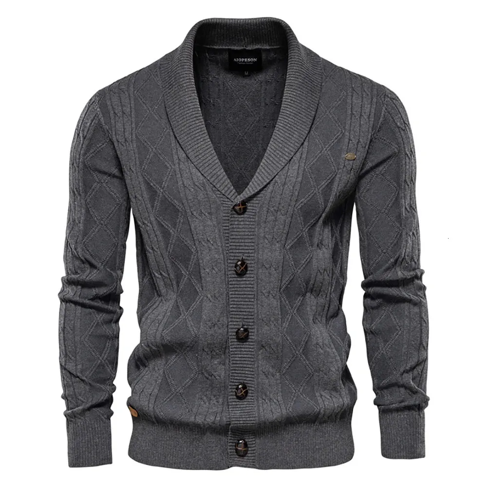 Misto lana da uomo AIOPESON Cardigan in cotone a rombi Uomo Casual monopetto Tinta unita Cardigan da lavoro Moda invernale Maglione Uomo 231101