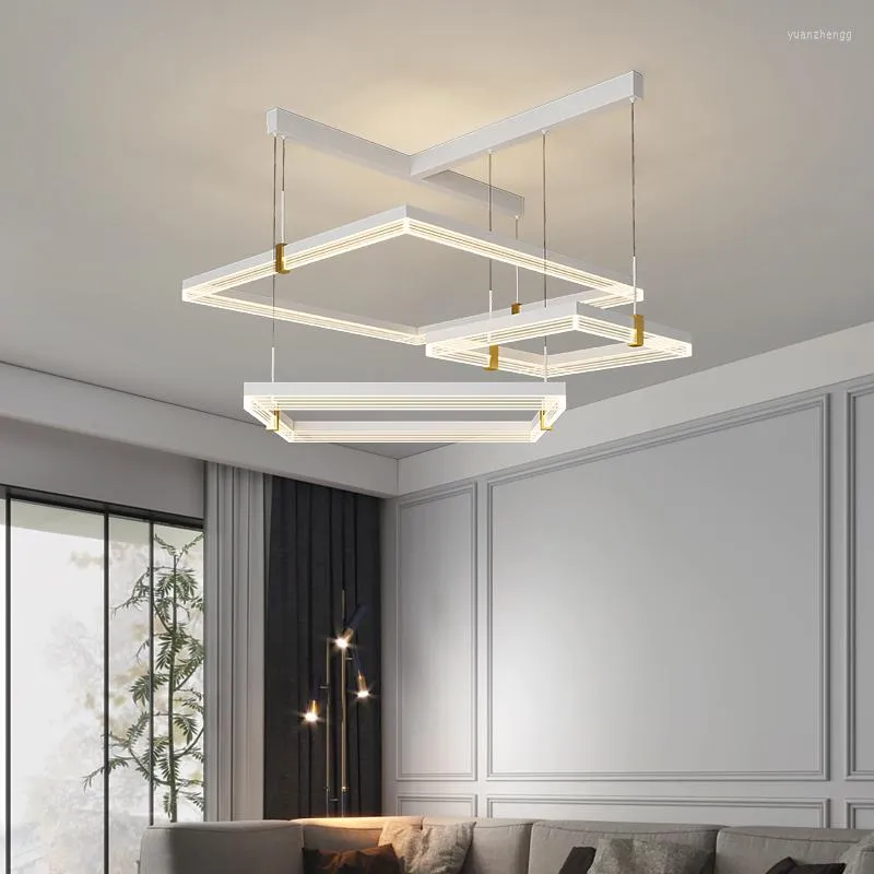 Chandeliers Pendant Lights Nordic Minimalist Living Room Simple Modern Geometric Square AtmosphericLuxury Main Lamp Fixtures Dimmable
