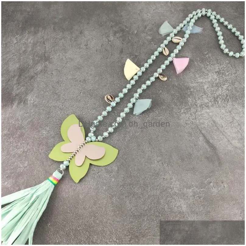 Pendant Necklaces Pendant Necklaces Charm Al Butterfly Statement Necklace For Women Grass Crystal Bead Long Elegant Chain Co Dhgarden Dhu4Q