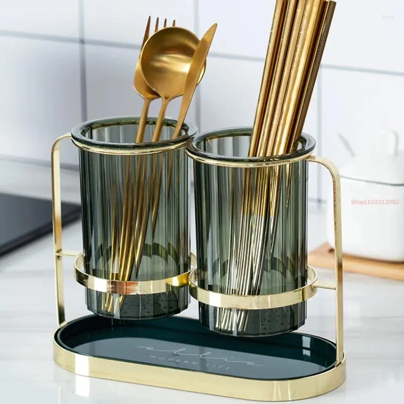 Kitchen Storage Household Golden Chopsticks Rack Drain Knife And Fork Bucket Tableware Box Simple Alloy Spoon Chopstick Holder