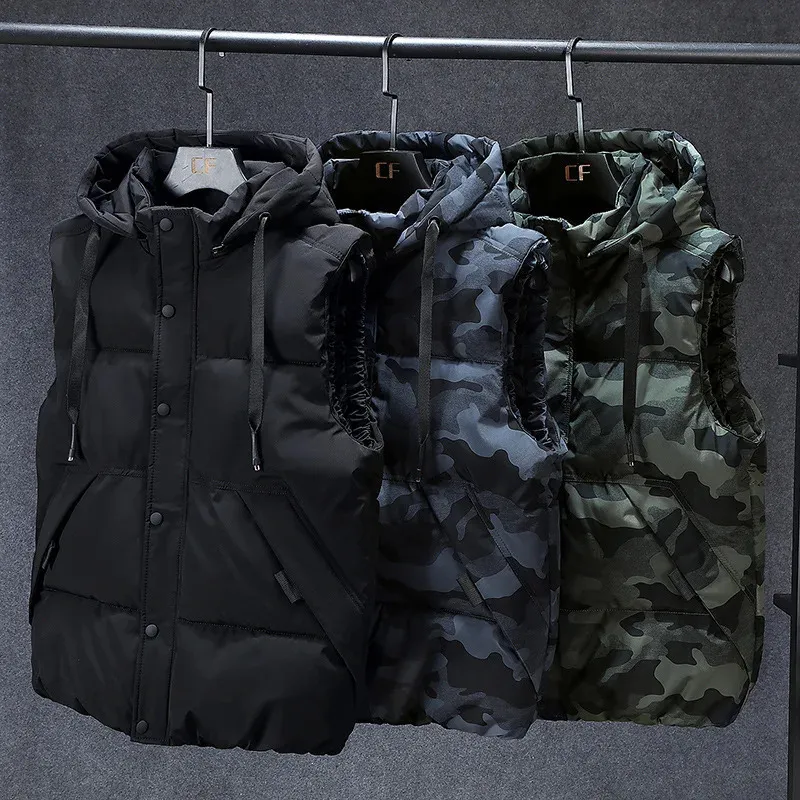 Män västar vinter män plus storlek 7xl 8xl parka väst västja jackor kamouflage ärmlösa jackor varma parka jacka maistcoat män 231101