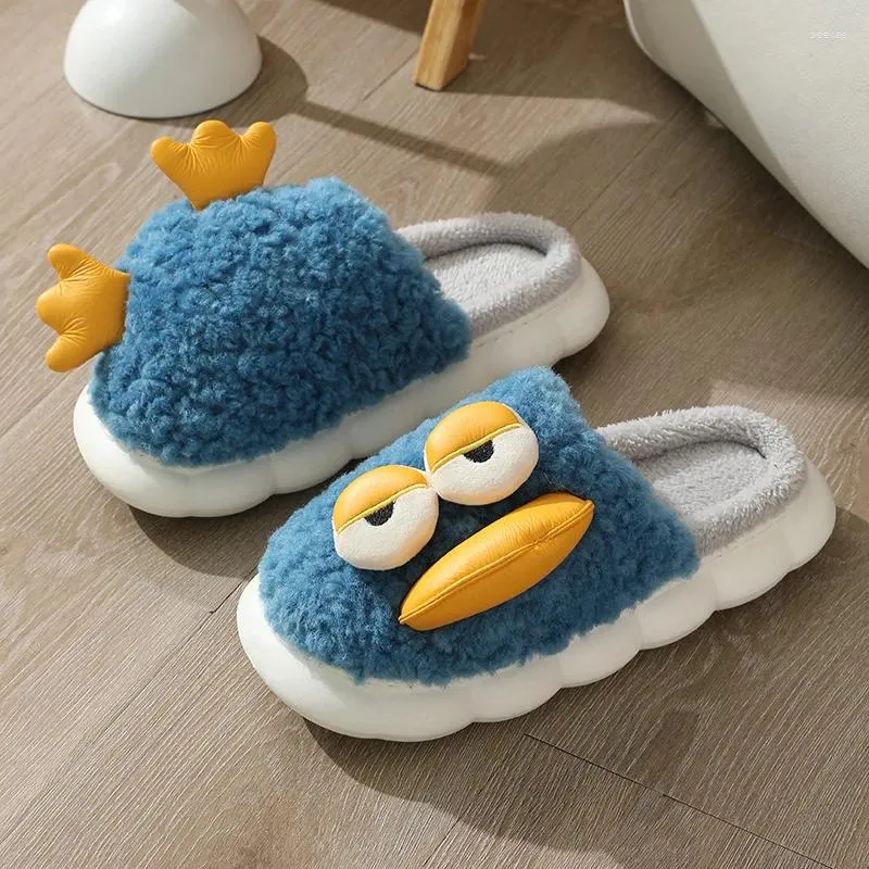 Slippers Winter Warm Katoen Vrouwen Mannen Paar Grappig Dier Eend Schoenen Jongens Meisjes Leuke Cartoon Thuis Antislip Vloer Pluizige Slides