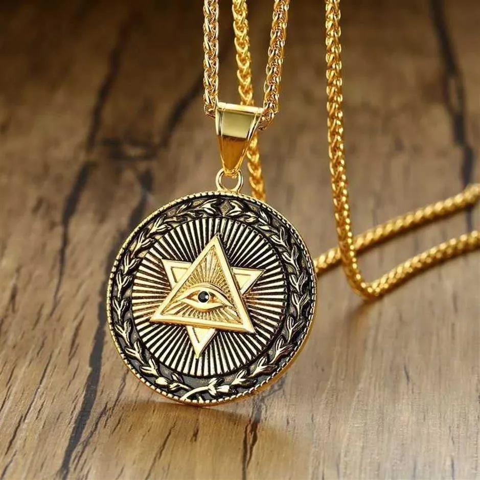 Of Providence Double Triangle Pendant Necklace Men Illuminati The Third Eye Jewelry1713