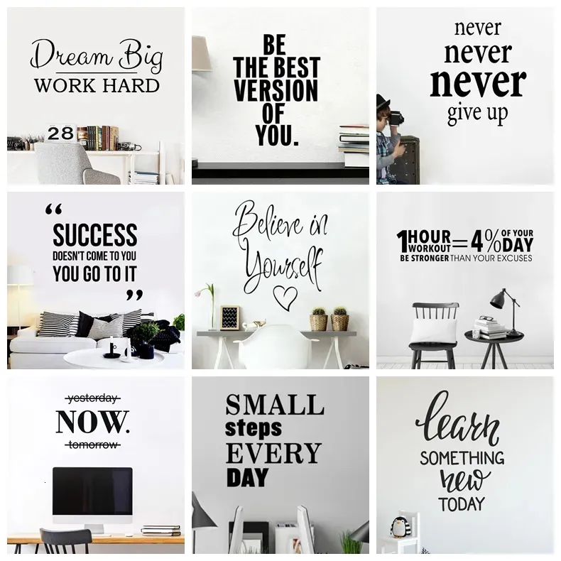 Stickers muraux Phrases de motivation Citations Phrases Accueil Vinyle Autocollant Décor pour l'école Entreprise Bureau Salle d'étude Décoration Stickers 231101