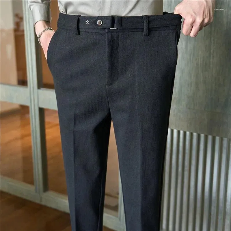Męskie garnitury Spodnie Wysokiej jakości jesienna zima gruba ciepła wełniana talia sukienka dla mężczyzn Formalne spodnie Czarne 36