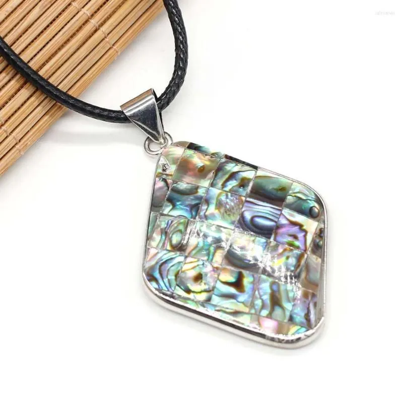 Kedjor Fashion Natural Abalone Necklace Pendant Reiki Heal Simple Rhombus Sea Shell Alloy Edge Jewelry for Women Gifts