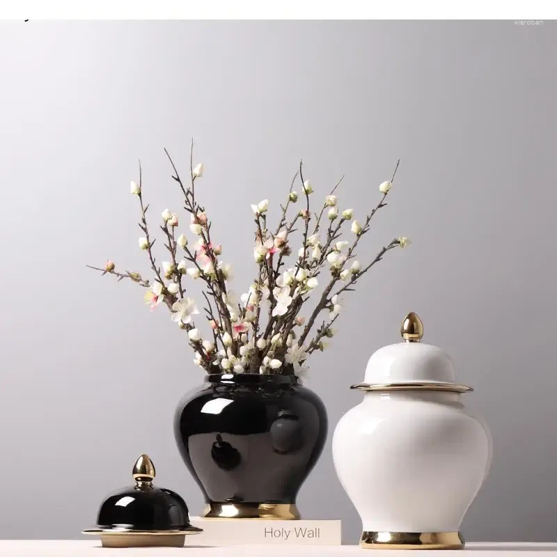 Vorratsflaschen, leichtes, luxuriöses Schwarz-Weiß-Keramikglas mit Deckel, Heimdekoration, Kunsthandwerk, Wohnzimmer-Dekoration, Zubehör