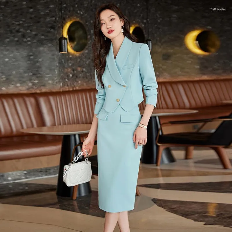 Skirt Suit Spring Autumn Purple Blue Office Ladies Formal Skirt