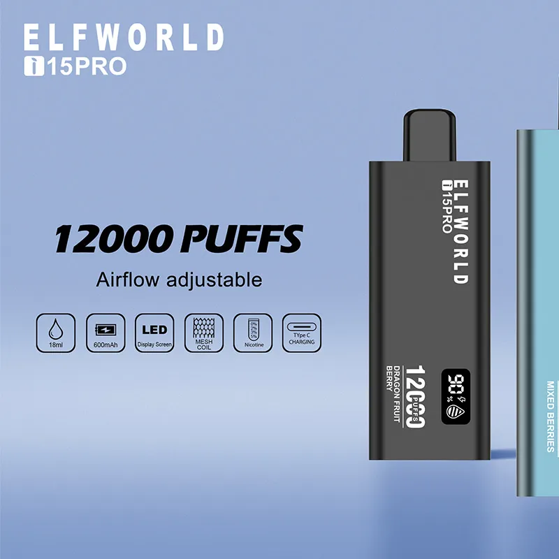 Cena szoku Nowa Elfworld Ultima Pro 12000 Puffs 0%2%5%Prefilled 18 ml e-liquid oryginalna marka Vapor 15k18k20k jednorazowe Vape Elf Airflow Big LED Screen VAP Star9000 Bar Bar