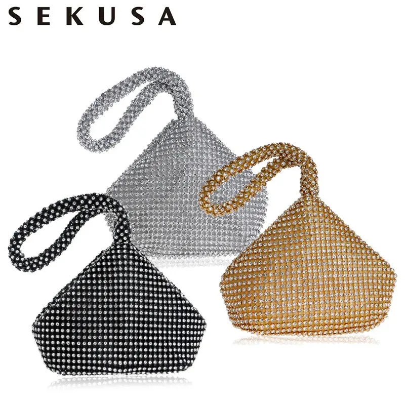 Bolsos de noche SEKUSA, bolso de mano de noche de Metal con diamantes de imitación para mujer, bolso de mano súper Mini con diamantes para mujer a la moda para bolso de boda 231102