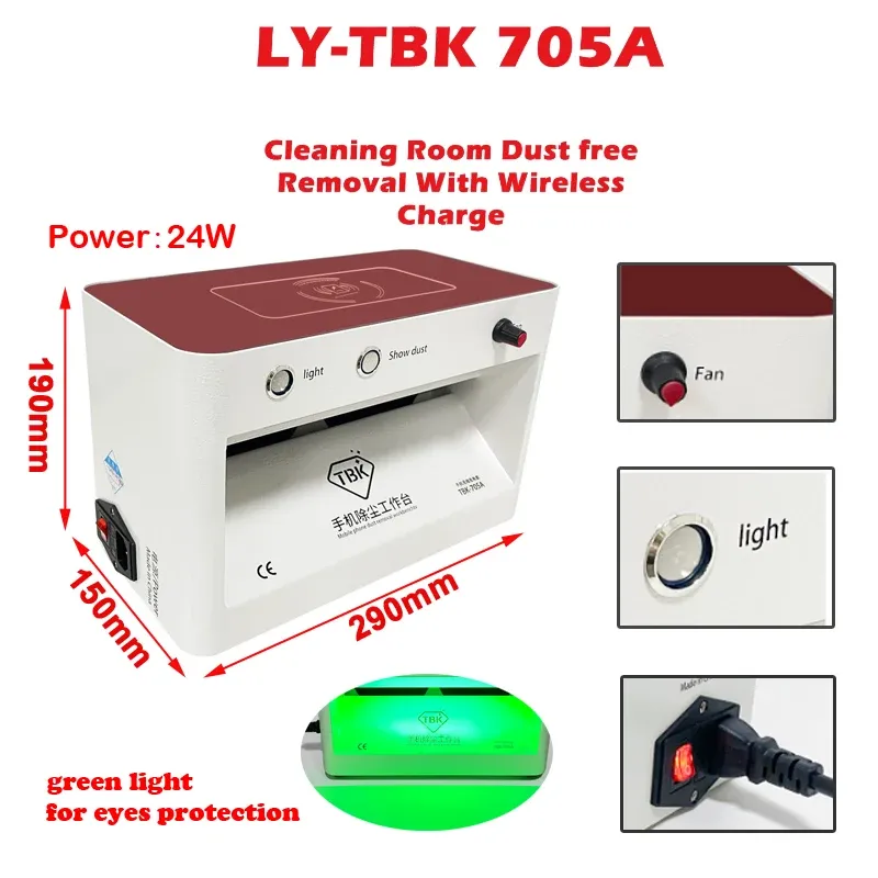 TBK 705A Cleaning Room Dust free Removal Mobile Phone Dust Remove Workbench LED Scratch Crack Detection Clean Bench 20W
