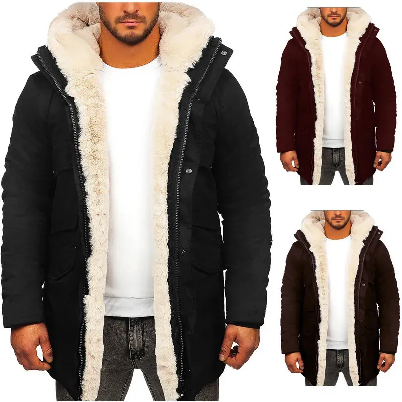 Mens Jackets Warm Faux Fur Jacket Coat Parka Hooded Men Autumn Winter Long Sleeve Fashion Casual Zipper Solid Color Jackets 231102