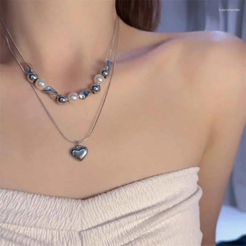 Pendant Necklaces Heart Bead Clavicle Chain Good Luck Necklace Long Sweater Party