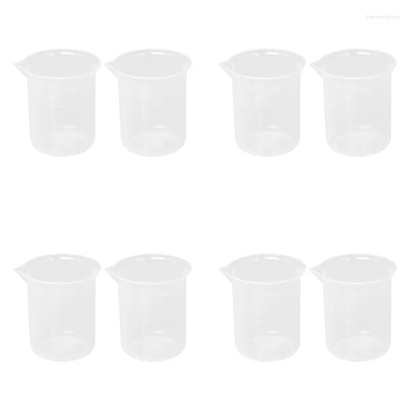 8 Pack Of 200ML Graduated Beaker Clear Plastic Cups With Cap Jugs For