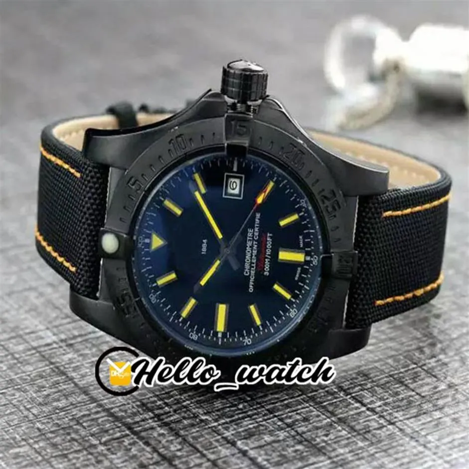 Nouveau Blackbird 44mm PVD boîtier en acier noir V17311101 cadran noir automatique montre pour homme bâton jaune marque bracelet en nylon montres en cuir He234K