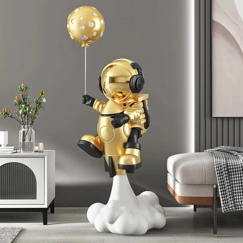 Dekoratif nesneler figürinler 130cm roket astronot reçine heykel yaratıcı oturma odası zemin dekor moda heykel modern sanat nordic ev dekorasyon 231101