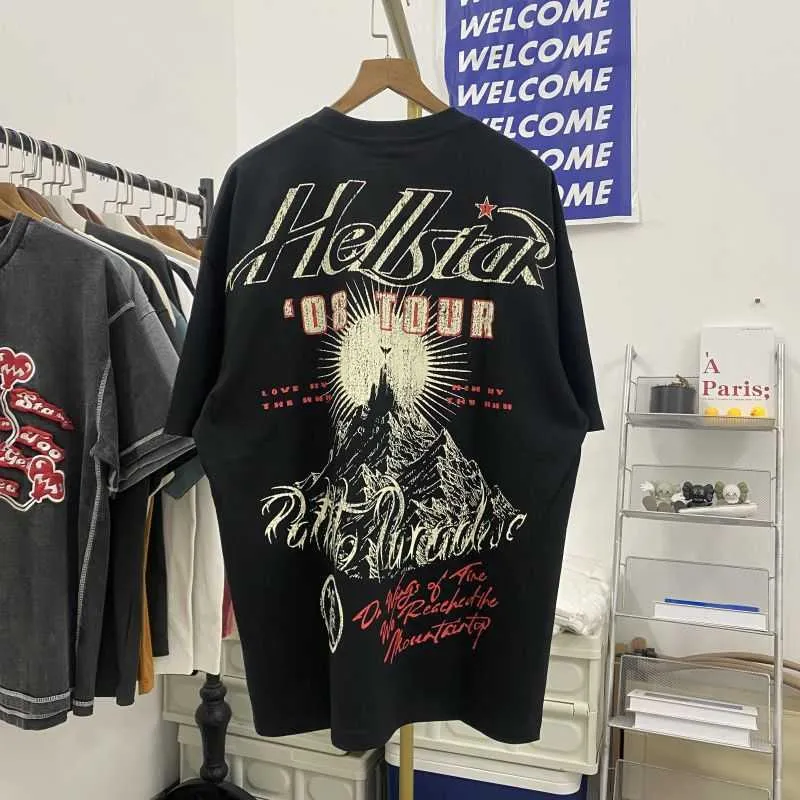 Herren-T-Shirts von Hellstar Fashion Brand Metal Angel Print T-Shirt High Street und Damen-T-Shirt mit lockeren kurzen lila Jeansärmeln für den Sommer