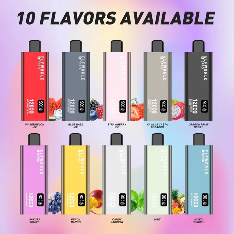 Bobines de maille d'origine ELF World I5 Pro 12000 bouffées 12K bouffées Vape 650mAh Type C charge 18ml Pod prérempli avec batterie 10 vente en gros Vape Jetable VS HQD ELF BAR GEEK BAR