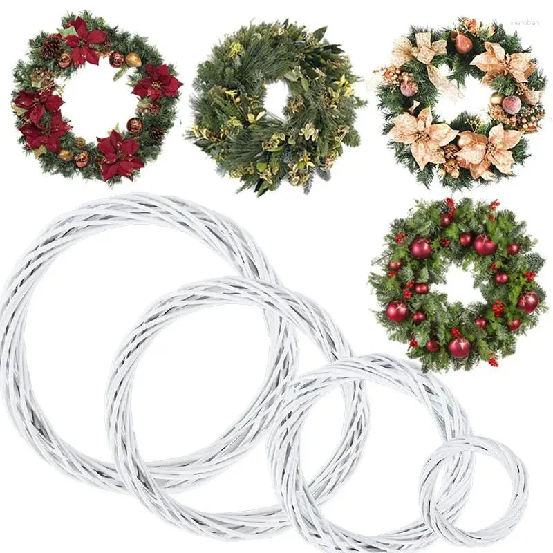 Flores decorativas 10/20/25/30cm corona navideña anillo de ratán guirnalda Artificial de mimbre blanco para boda Navidad decoración del hogar año