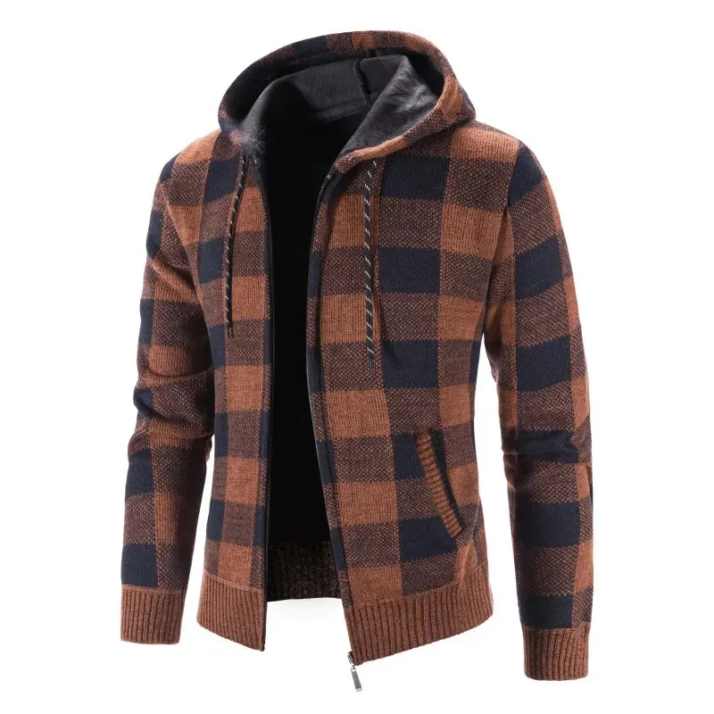 Mens Hoodies Sweatshirts Men Plus Velvet Thick Plaid Tröja Size Jacket Hooded Cardigan Fashion Hoodie Vintage 4XL 231101