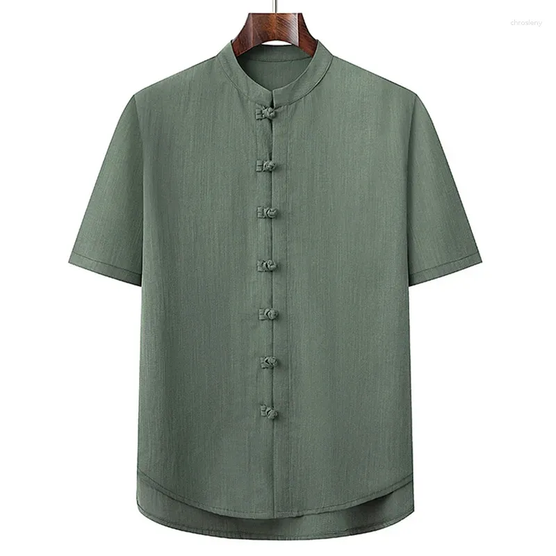 Chemises décontractées pour hommes Style chinois Tops Tang Lin à manches courtes Couleur pure Chemise traditionnelle Tai Chi Zen Grande taille 5XL