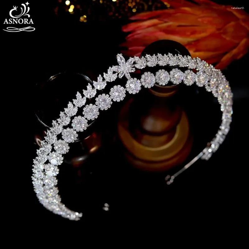 Hair Clips ASNORA Luxury Cubic Zirconia Bridal Wedding Crown Long Tiaras Marquise Cut Zircon CZ Prom Coronet Crystal Jewelry