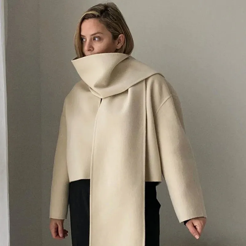Womens Beige Cropped Jacket, Scarf Collar | DHgate