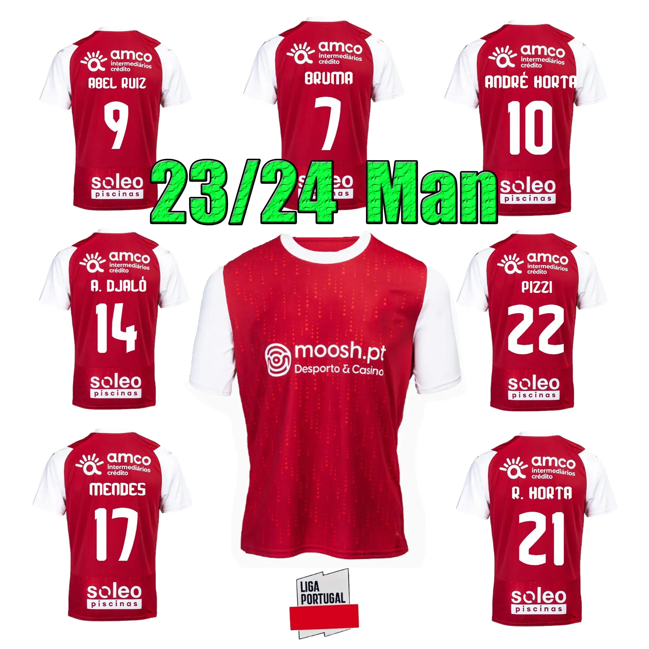 23 24 SC Braga Soccer Jerseys Bruma Abel Ruiz Andre Horta A. Djalo Mendes Rony Lopes R. Horta Pizzi Home Red Aldult Football Shirts