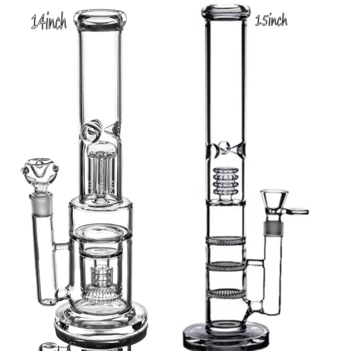 Tubo de agua de vidrio de venta caliente de fabricación alta y barata con estilo de neumático y percolador de difusor de vidrio en forma de panal Bongs de vidrio de 18,8 mm