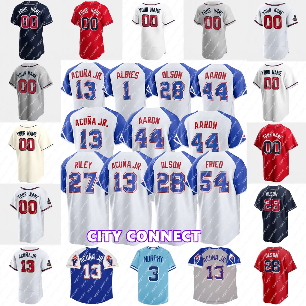 Maillot de baseball Chipper Jones Hank Aaron Dale Murphy John Smoltz Tom Glavine David Justice Chris Chambliss Andruw Jones Mark Wohlers Maddux John Rocker Bobby Cox