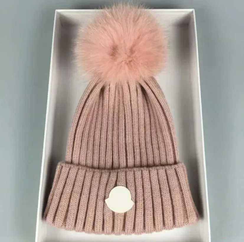 klassieke winter warme muts designer heren muts designer hoed hoge kwaliteit Hoed grof gebreid dik warm Nepbont Pom Mutsen Hoeden Vrouwelijke Motorkap Muts Caps