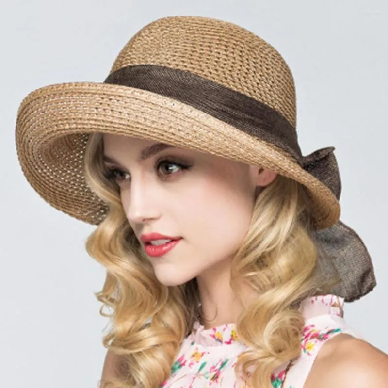 Hüte mit breiter Krempe Sommersonne für Frauen Atmungsaktive große faltbare Strohhutkappen Outdoor-Schutzeimer Chapeau Femme