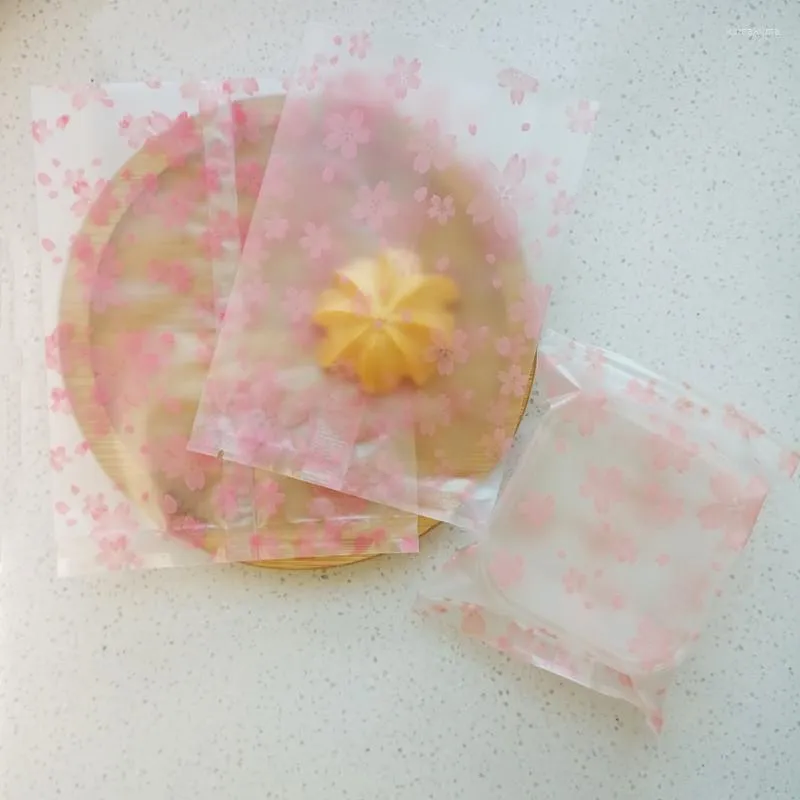 Papel de regalo Frosted Cherry Blossom Seal Bags Paquete de dulces de galletas hechos a mano Galletas de copo de nieve de arándano Bolsa sellada a máquina