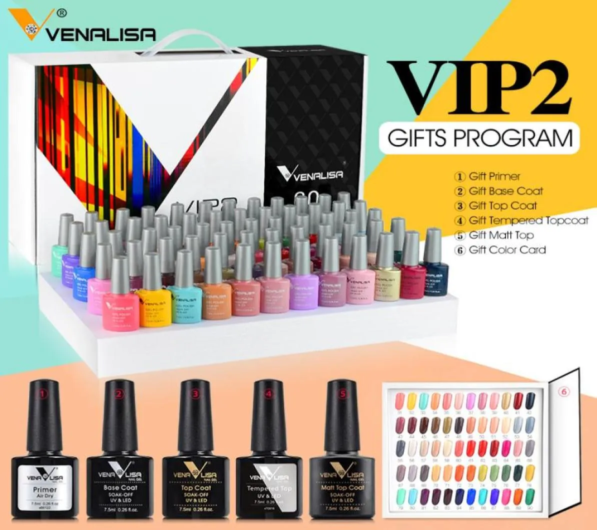 71508K VENALISA 65pcs Gel Polish Set VIP2 5 Series Base Primer Tempered Top Coat 60 Colors Color Kit1843305