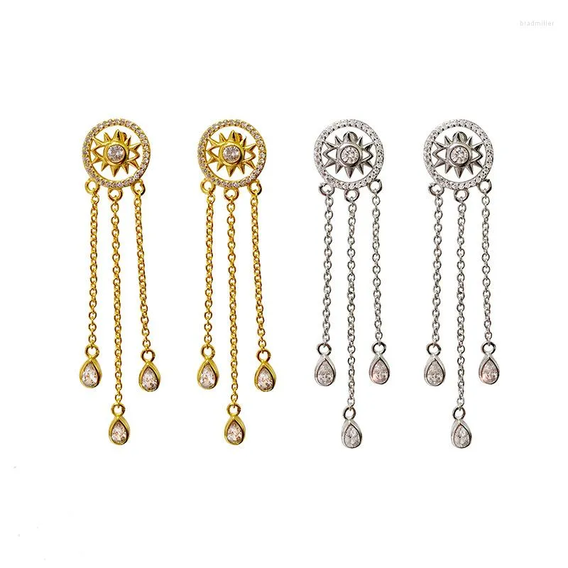 Stud -oorbellen Hoogwaardige 925 Zilverplated studs Vintage Eye Style Water Druppelts Zirkon Tassel voor vrouwen Fashion Jewelry