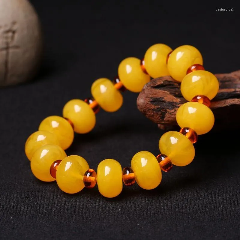 Strand Natural Beeswax Bracelet Barrel Beads Amber Bracelets Chicken Oil Yellow Old Honey Couples Ethnic Style