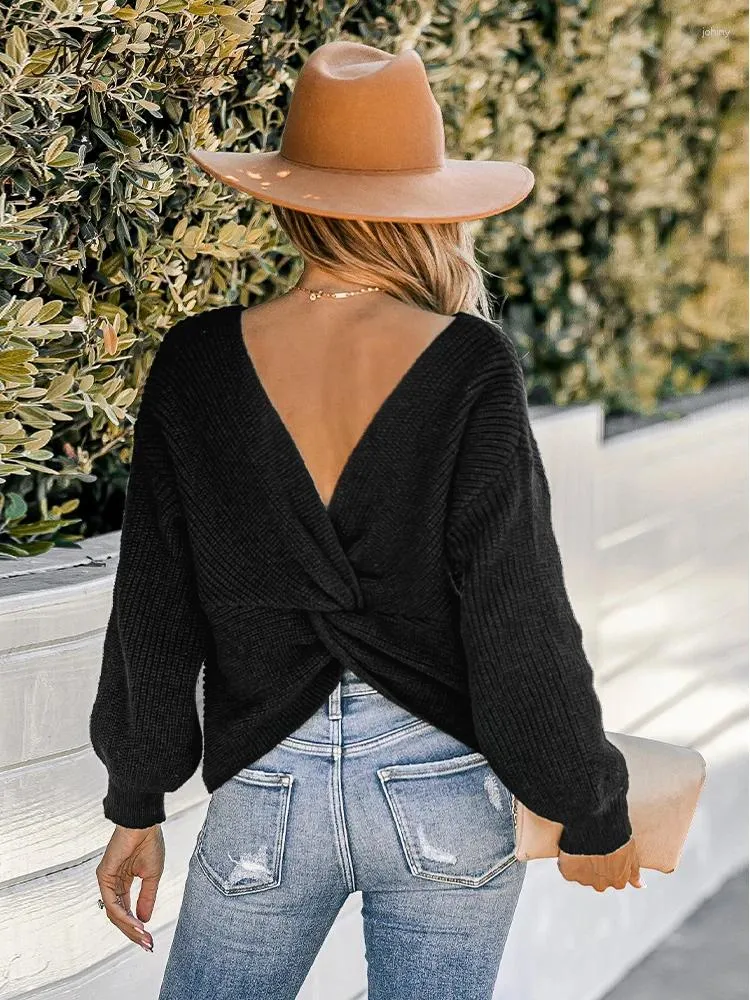 Women's Sweaters Backless Chunky Knit Sweater For Women Casual Loose Long Sleeve Knitted Top 2023 Autumn Winter Pullovers Knitwear Outerwear