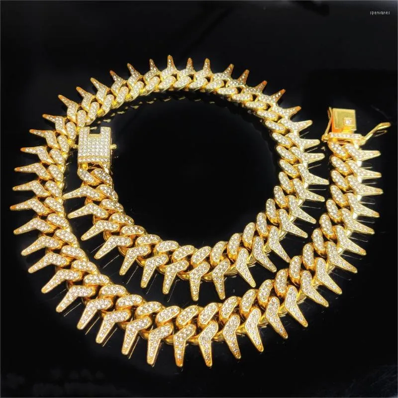 Correntes Moda Rhinestone 20mm Thorns Icepout Out Miami Cuban Link Chain Colar para Men Bracelet Set Women Hip Hop Jewelry Gift