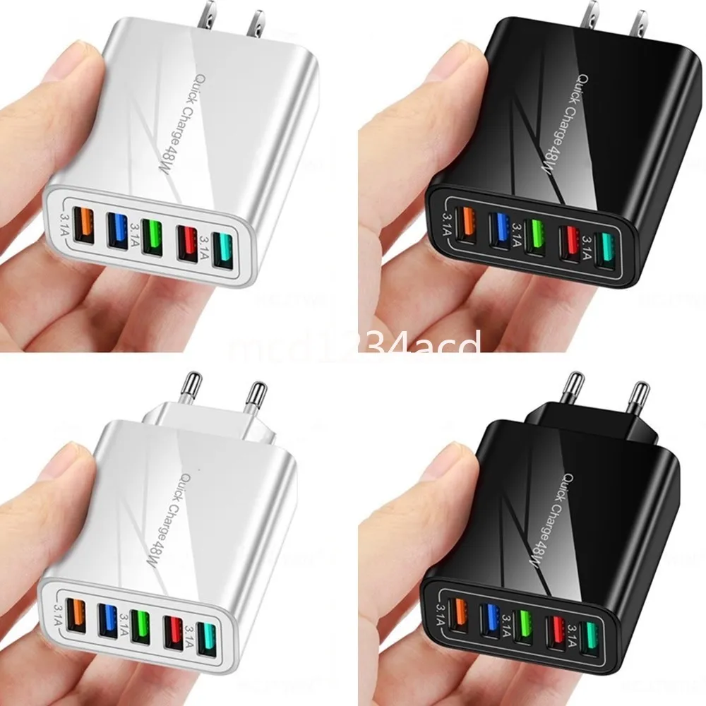 Caricabatterie da muro da viaggio per casa EU US AC 3.1A ricarica rapida 5 porte USB Adattatore di alimentazione da 48 W Caricatore del telefono per IPhone 12 13 14 Pro Max Samsung Lg M1