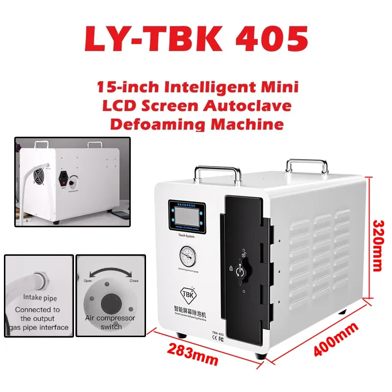 TBK-405 Mini-LCD-Bildschirm, Autoklaven-Entschäumungsmaschine, eingebauter Luftkompressor, selbstsperrend, für die Reparatur von Handy-Bildschirmen
