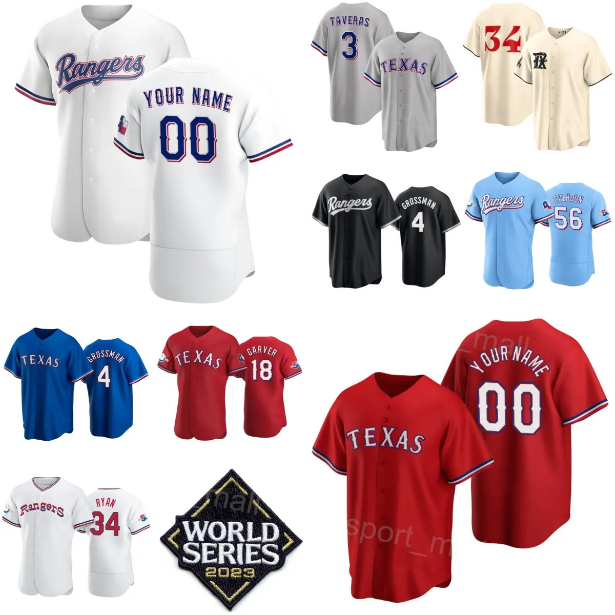 23/24 Man Woman World Series Baseball 56 Kole Calhoun Jersey 4 Robbie Grossman 3 Leody Taveras 18 Mitch Garver 32 Evan Carter 34 Nolan Ryan FlexBase Space City Connect