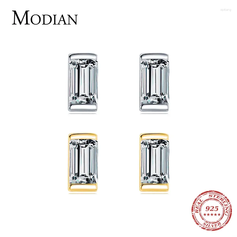 Stud Earrings Modian Emerald Cut Rectangle Clear CZ Ear Studs Solid 925 Sterling Silver Exquisite Luxury For Women Fine Jewelry